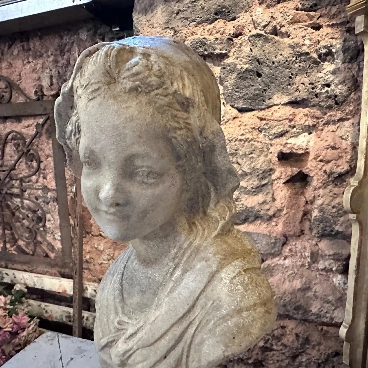 Sculpture Sicilienne En Terre Cuite Des Années 1930 d'Une Jeune Fille-photo-5