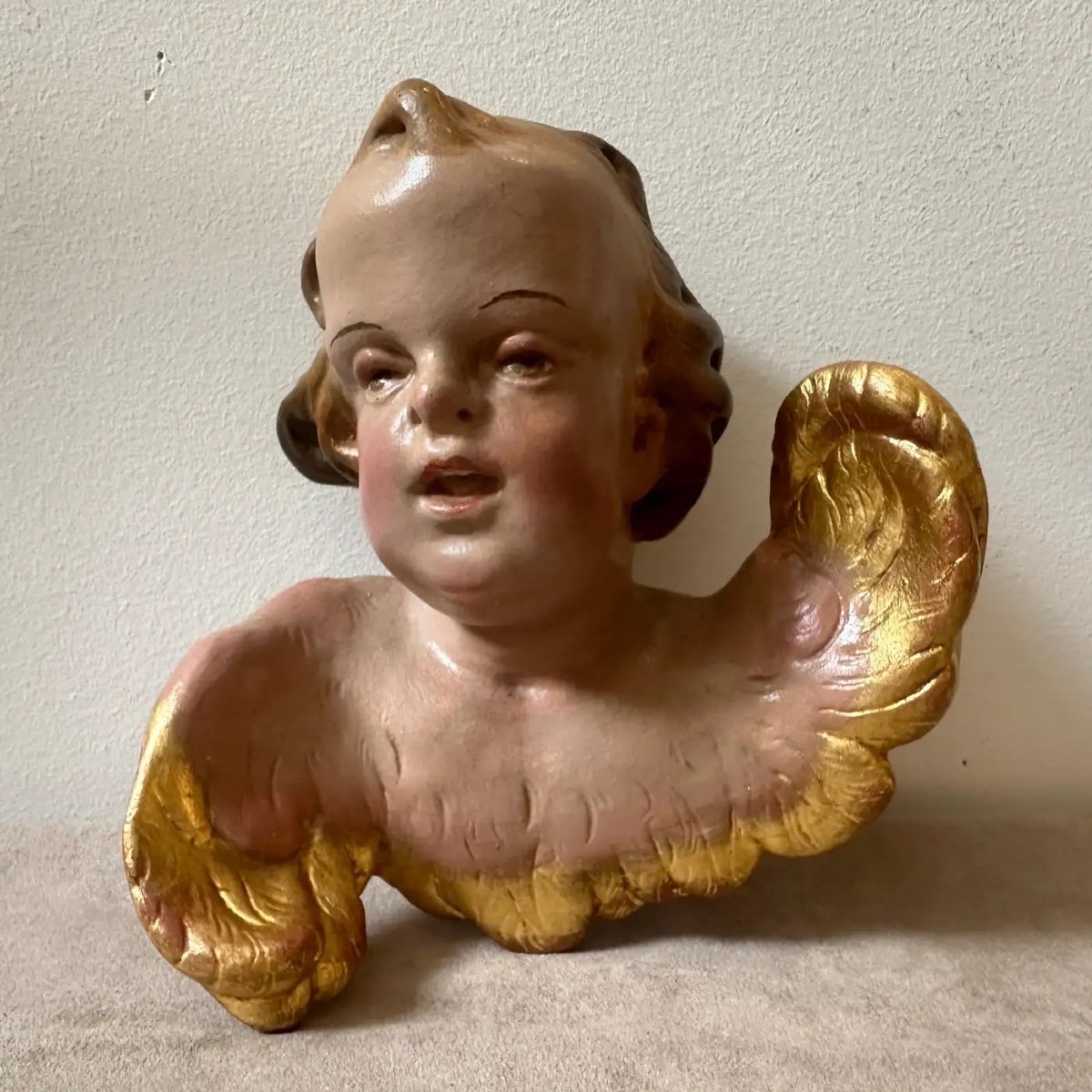 Mid-19th Century Baroque Style Hand-painted Ceramic Italian Angel-photo-1