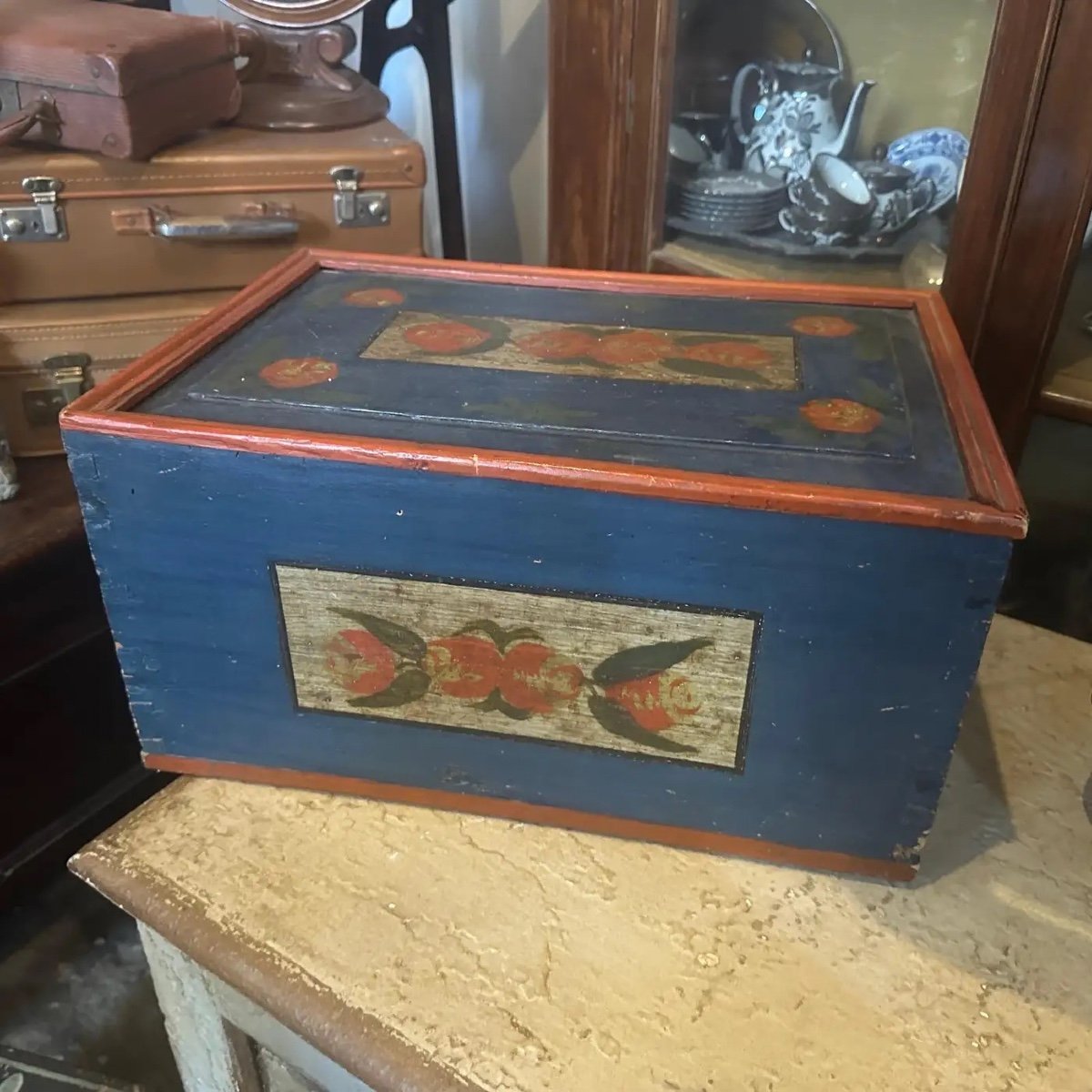 1890s Louis Philippe Red And Blue Lacquered Wood Sicilian Box-photo-7