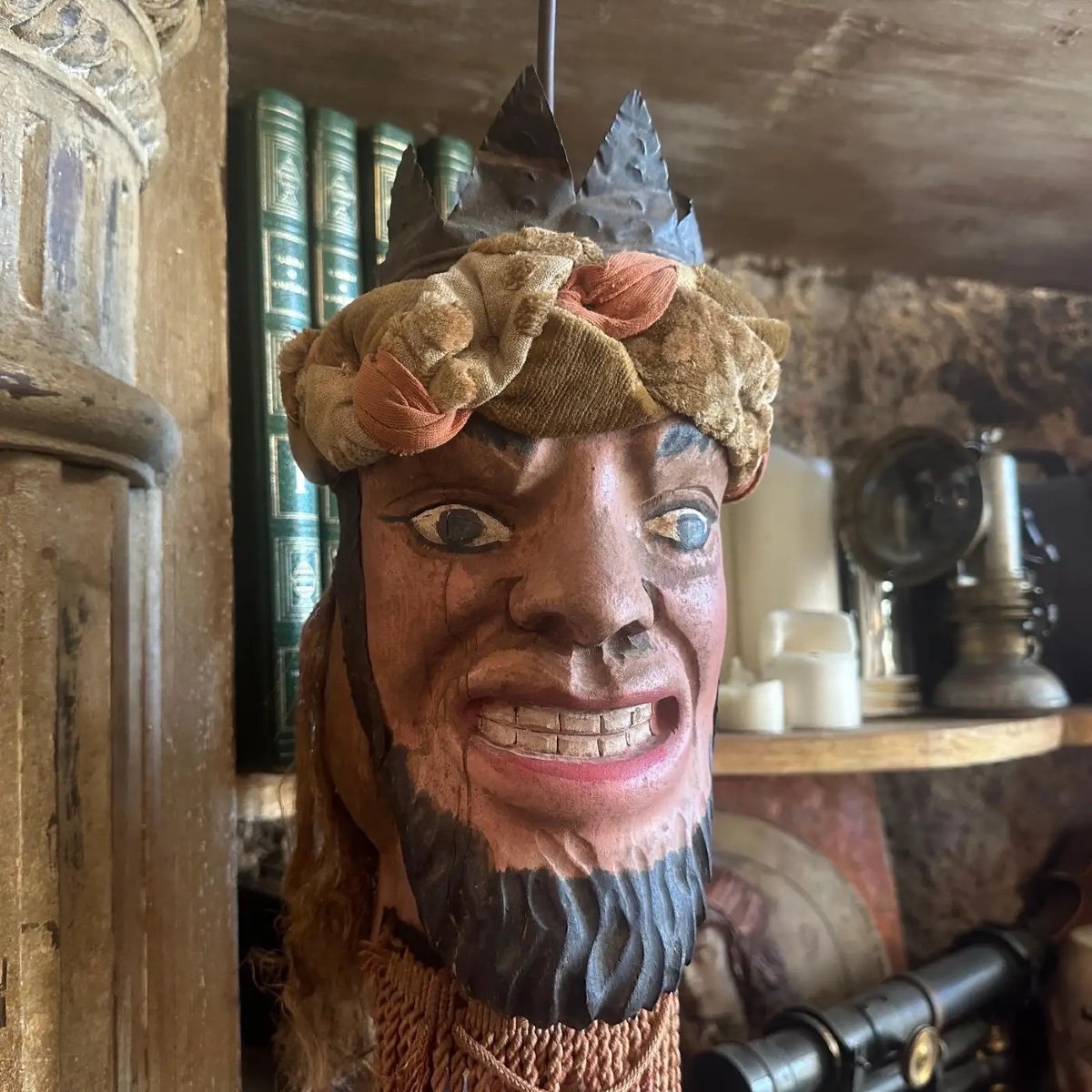 Tête De Marionnette Sarrasine Sicilienne En Bois Sculpté à La Main, Fin Du 19e Siècle-photo-4