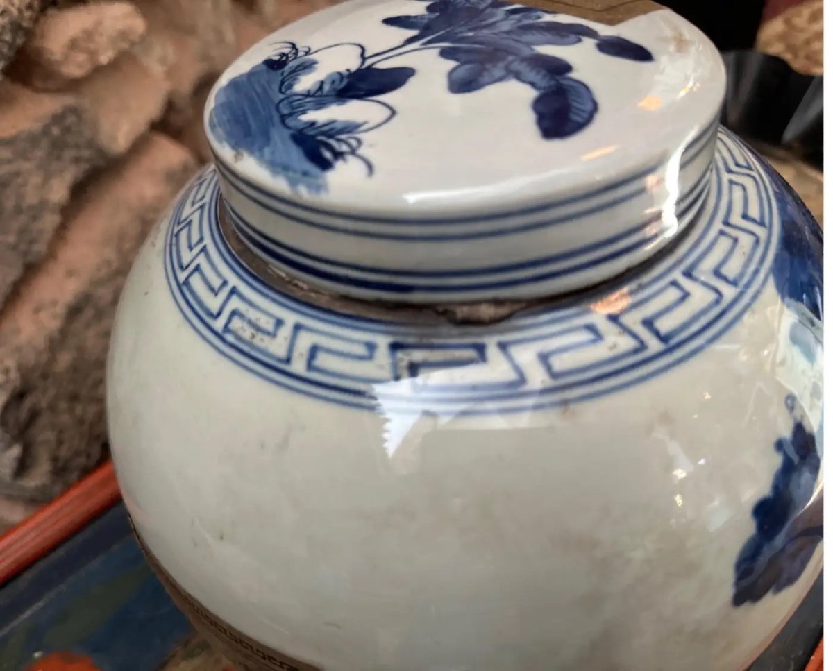 Pot De Gingembre Chinois Traditionnel En Céramique Bleue Et Blanche De La Fin Du 20e Siècle-photo-4