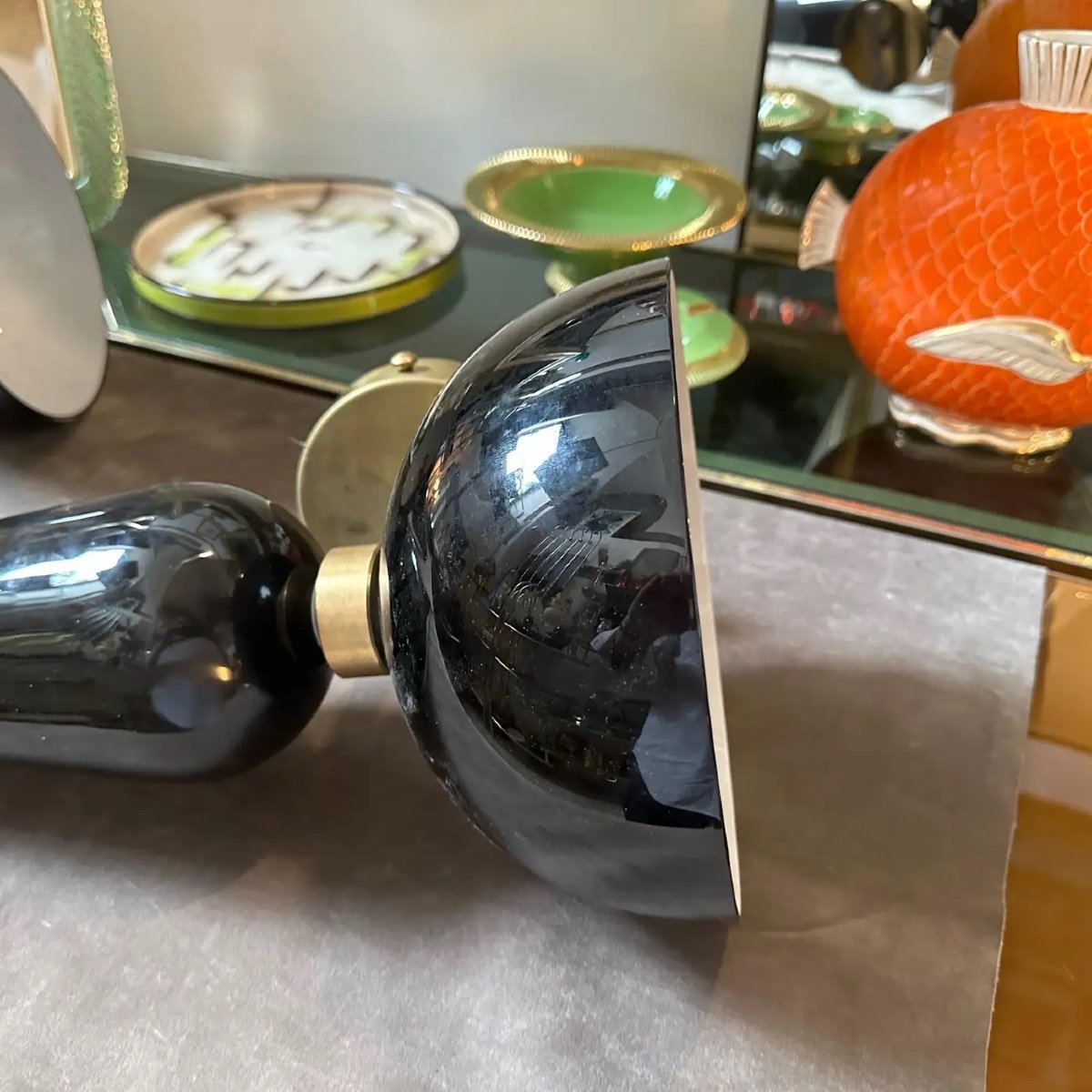 Proantic: Two 1950s Art Deco Black And White Murano Glass And Brass To