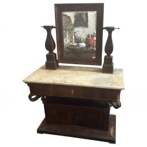 Mid-19th Century Fir Wood Veneered In Mahogany And Marble Sicilian Vanity Table