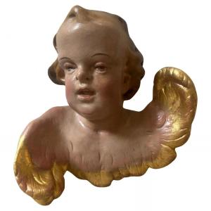 Mid-19th Century Baroque Style Hand-painted Ceramic Italian Angel