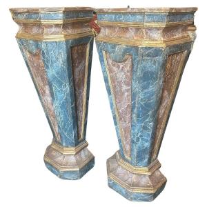 Two Late 19th Century Louis XVI Style Lacquered Wood Columns