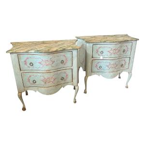 Two Late 19th Century Louis XV Style Lacquered Wood Italian Chest Of Drawers