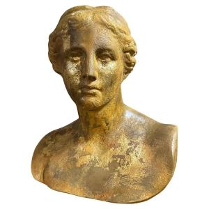 Buste Sicilien Néoclassique En Plâtre Doré Des Années 1950 De Vénus De Milo