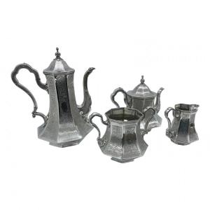 1890 Skinner & Co. Art Nouveau English Tea Service In Engraved Silver Plate - 4 Pieces