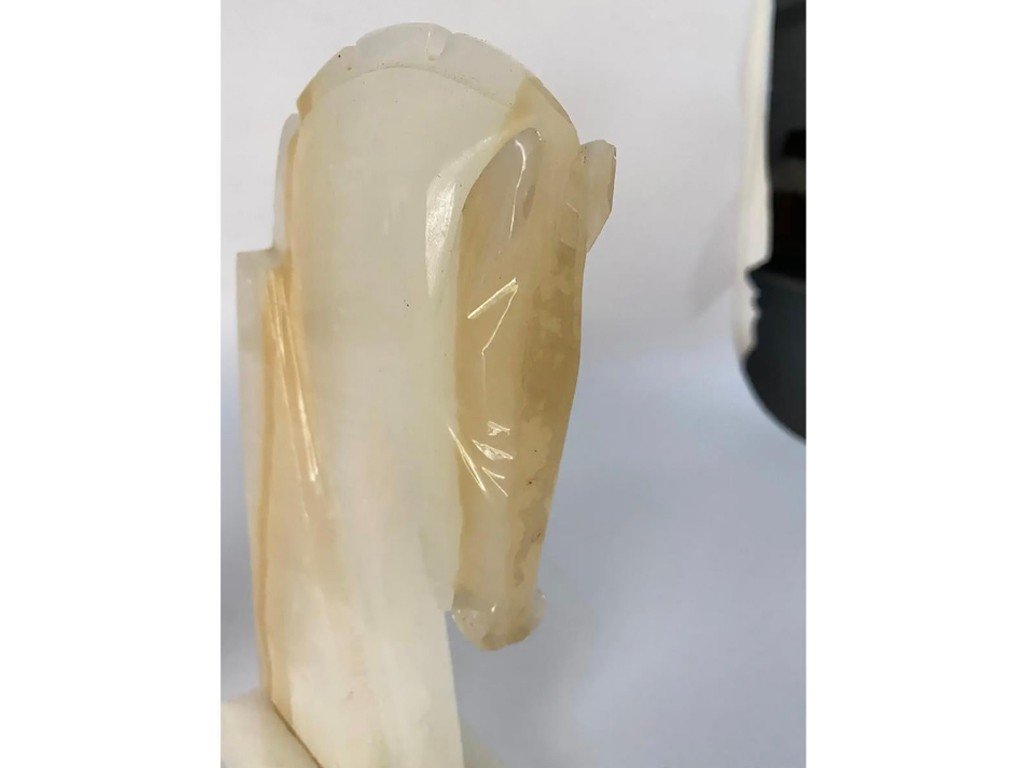ANCIEN SERRE LIVRES Marbre Onyx Blanc Tête De Cheval EUR 19,99