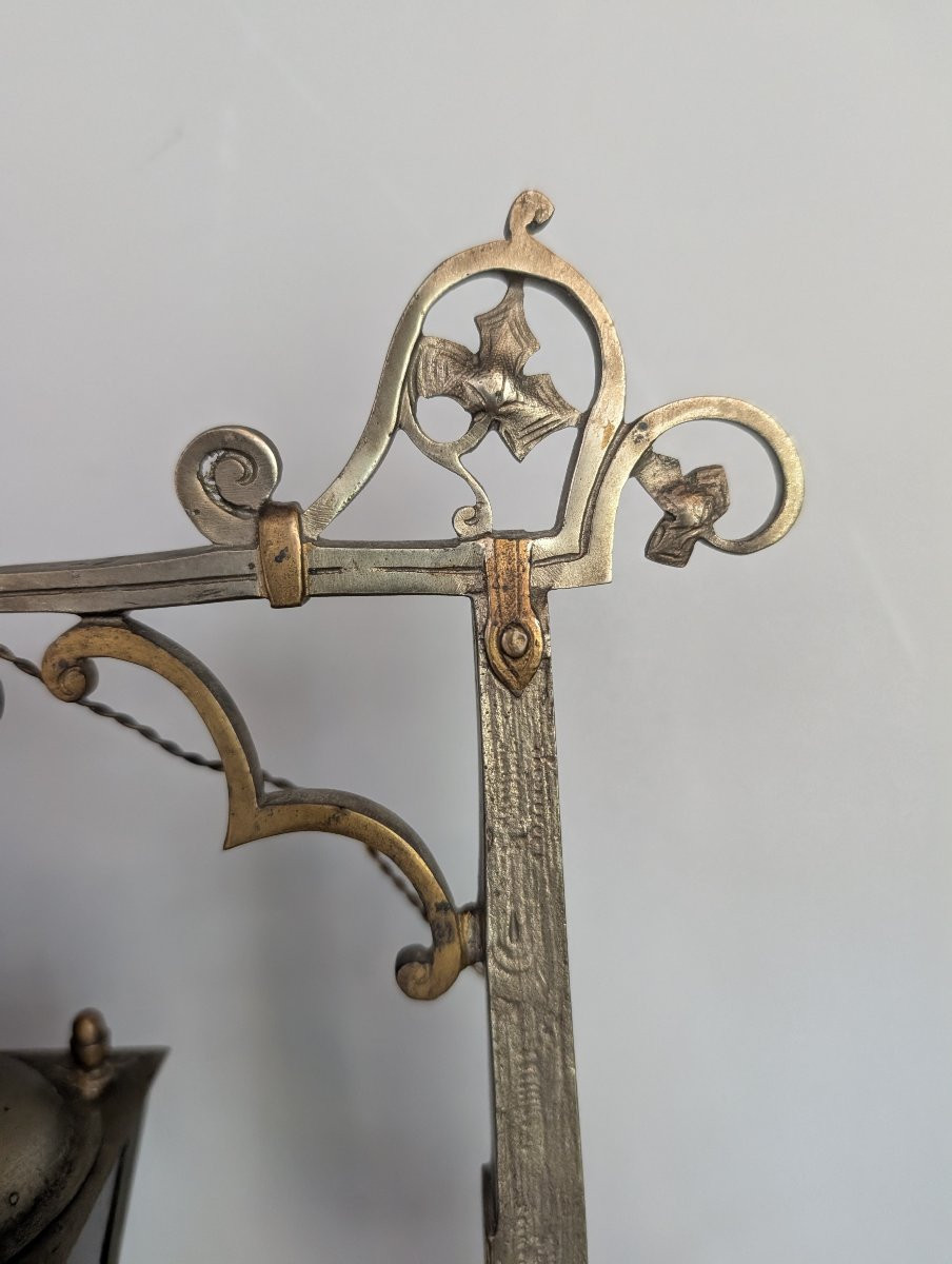 Garniture de cheminee Neogothique en bronze Argenté et Doré-photo-7