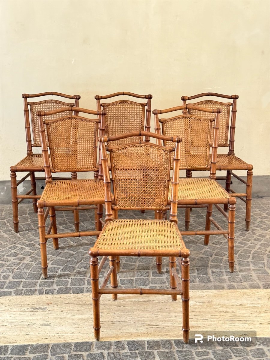 Six Chaises En Faux Bambou Du 19ème Siècle