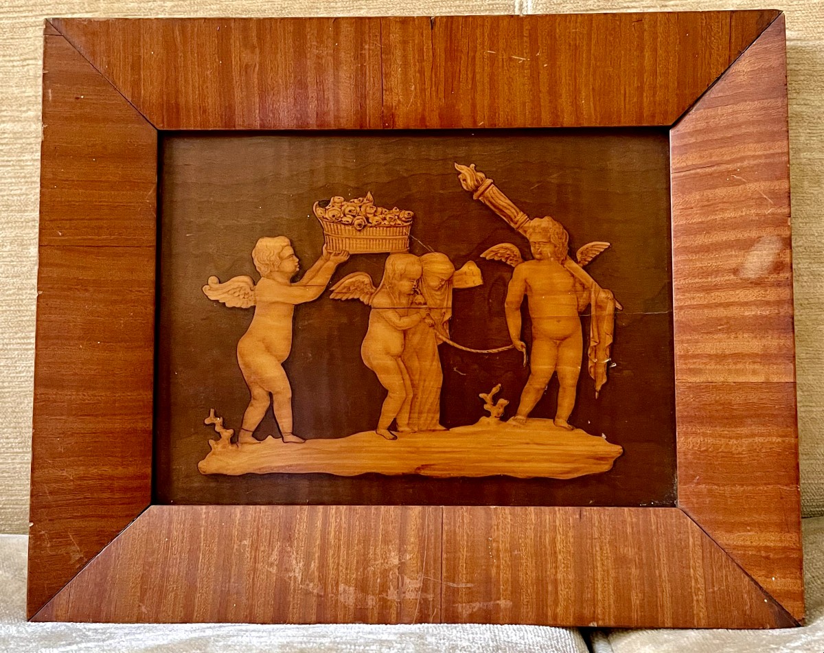 Wooden Inlay With Figures Of Putti 