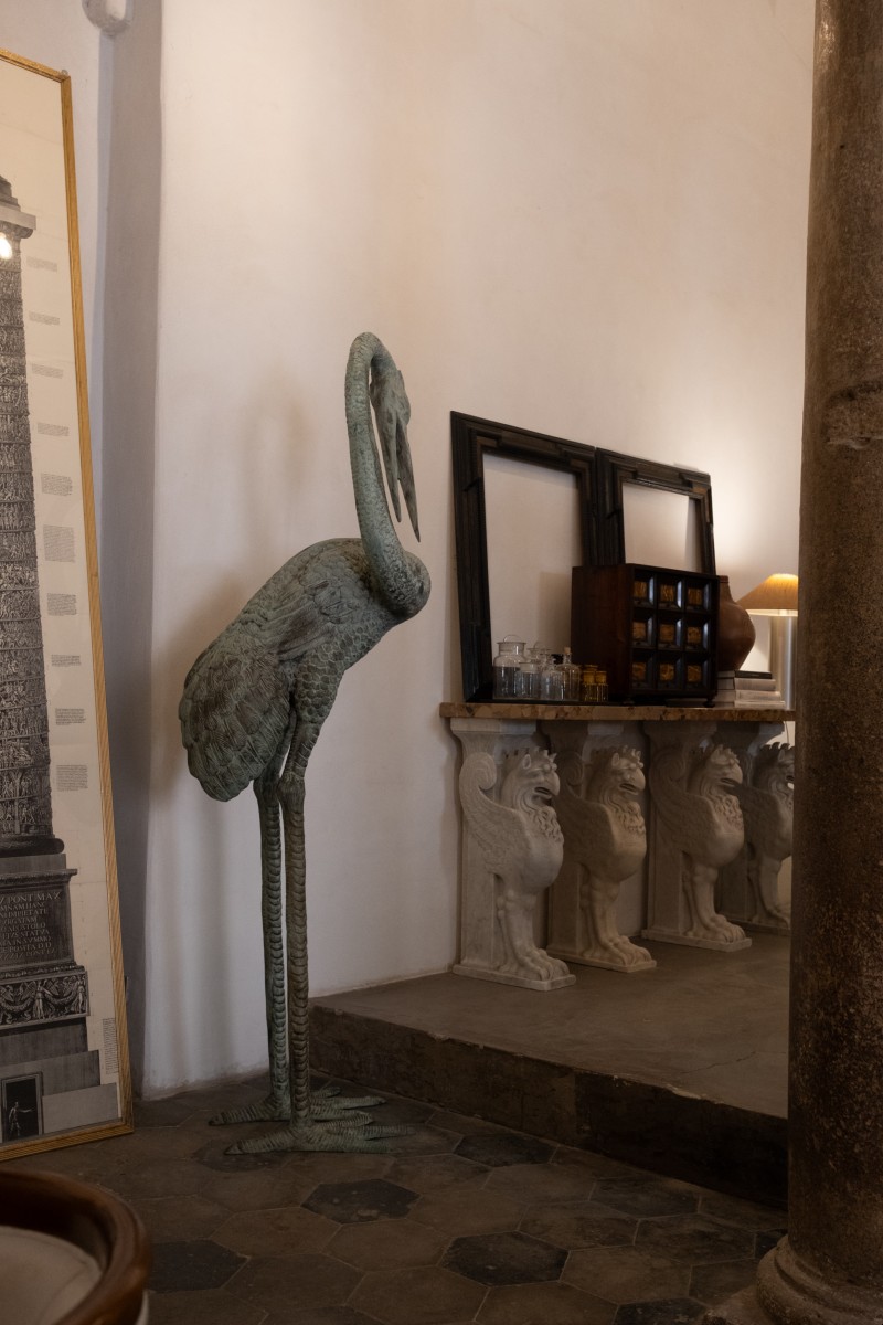 Patinated Bronze Fountain Depicting A Crane  -photo-2