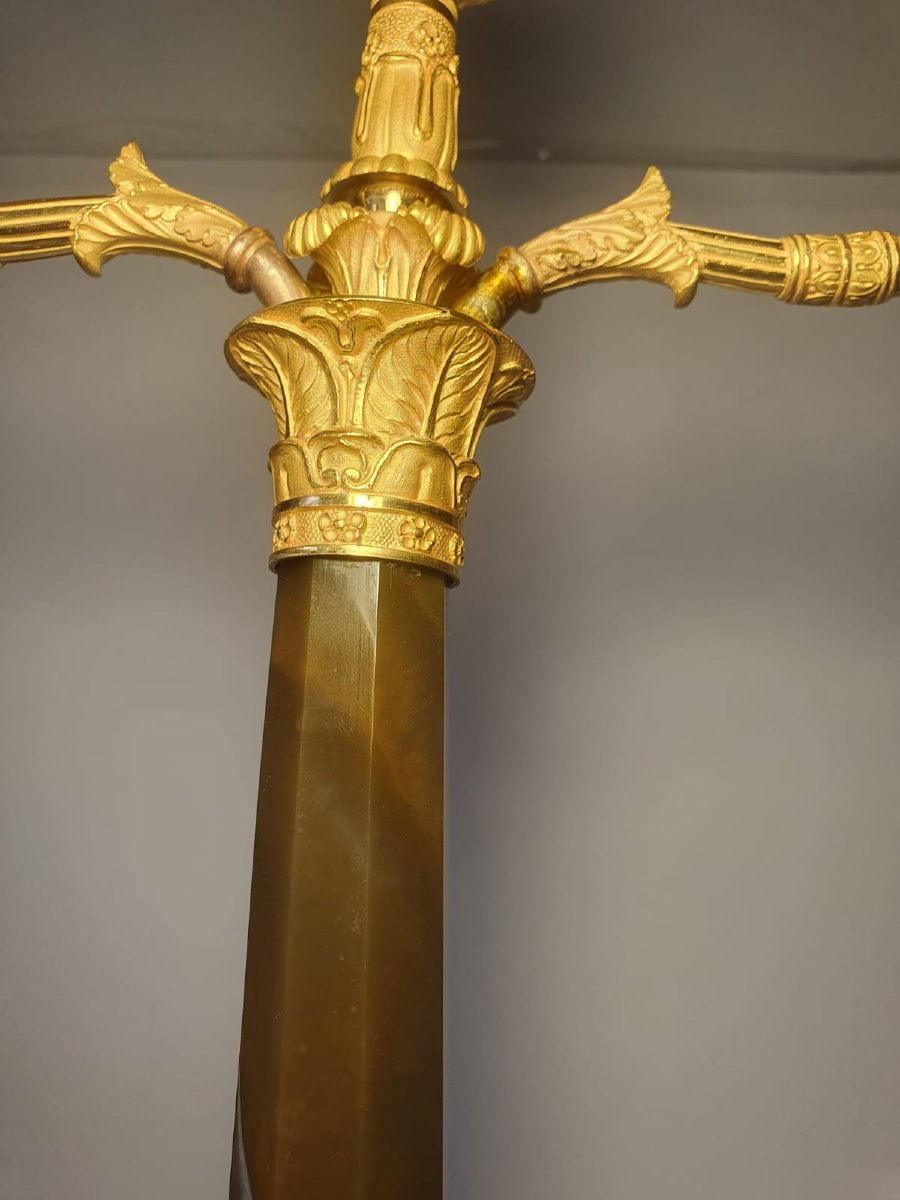 Pierre-philippe Thomire (paris, 1751–1843) Pair Of Candelabra Gilded Bronze With Agate Shaft-photo-2