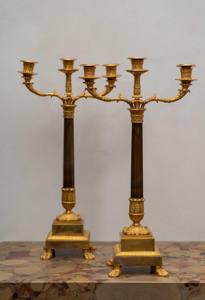Pierre-philippe Thomire (paris, 1751–1843) Pair Of Candelabra Gilded Bronze With Agate Shaft