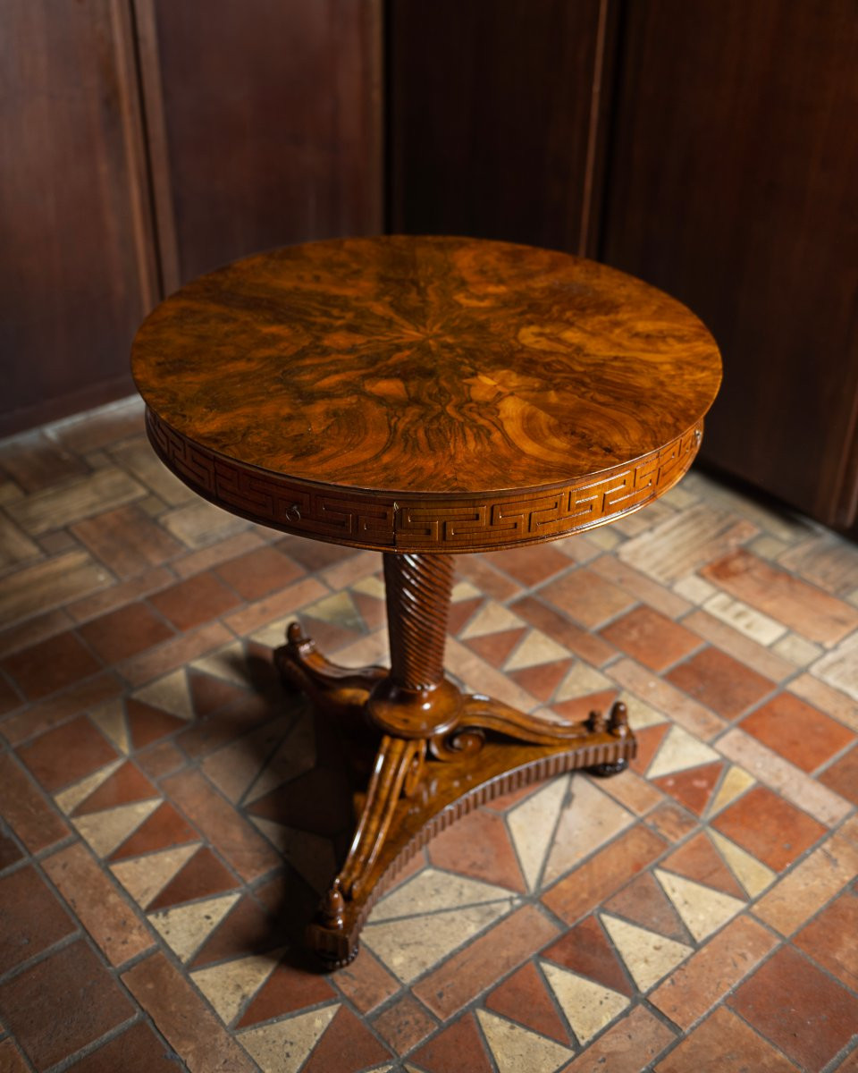 Agostino Cattani (active In Emilia-romagna, 19th Century) Round Walnut Table-photo-4