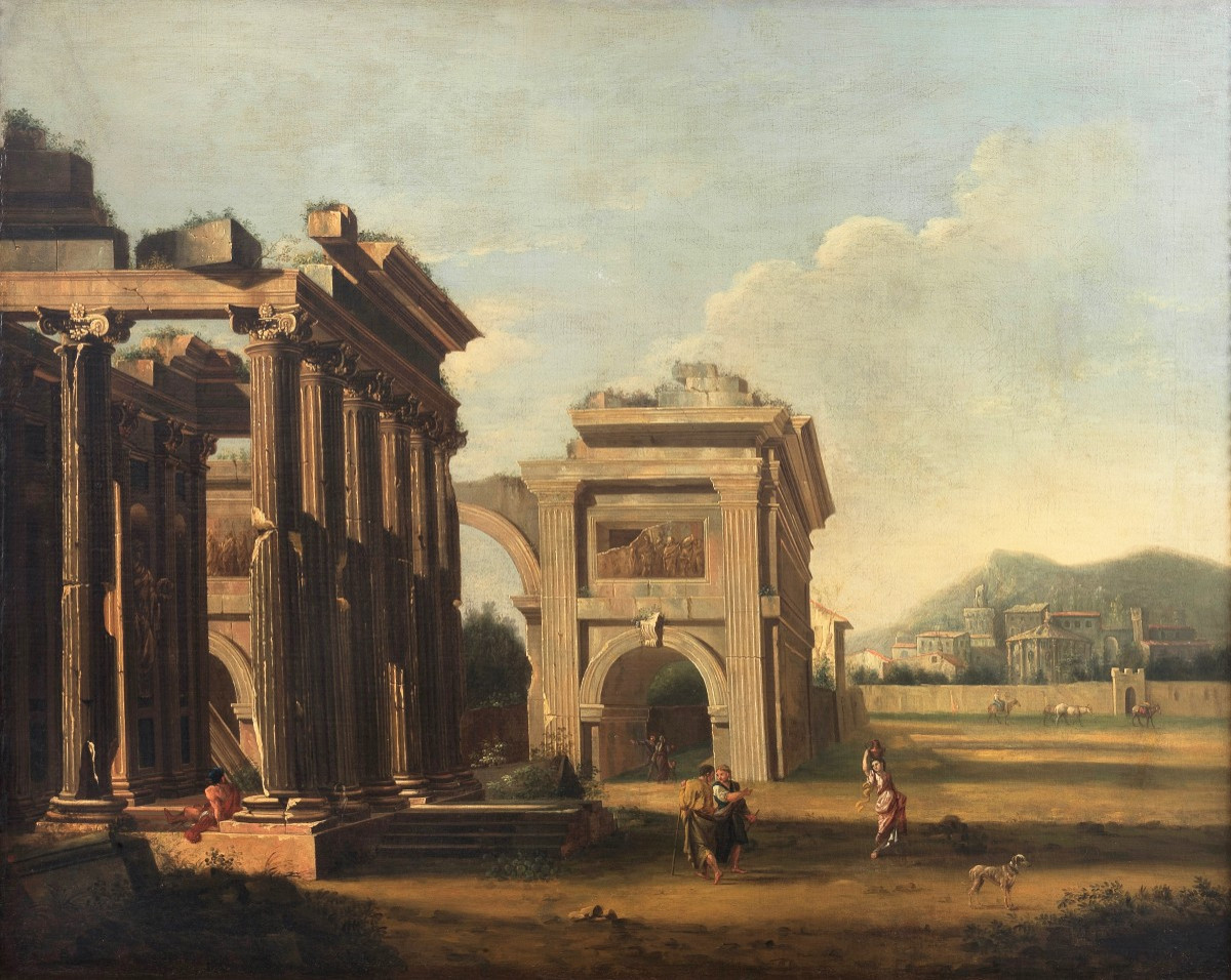 Niccolò Codazzi (1642‑1693), Caprice architectural avec ruines classiques, XVIIe siècle-photo-2