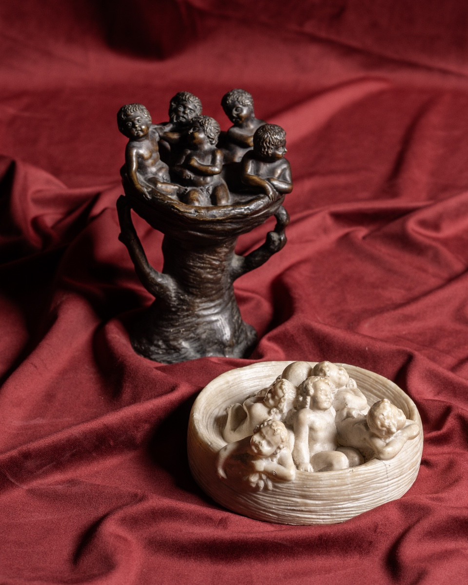Inkwell And Paperweight With Cherubs