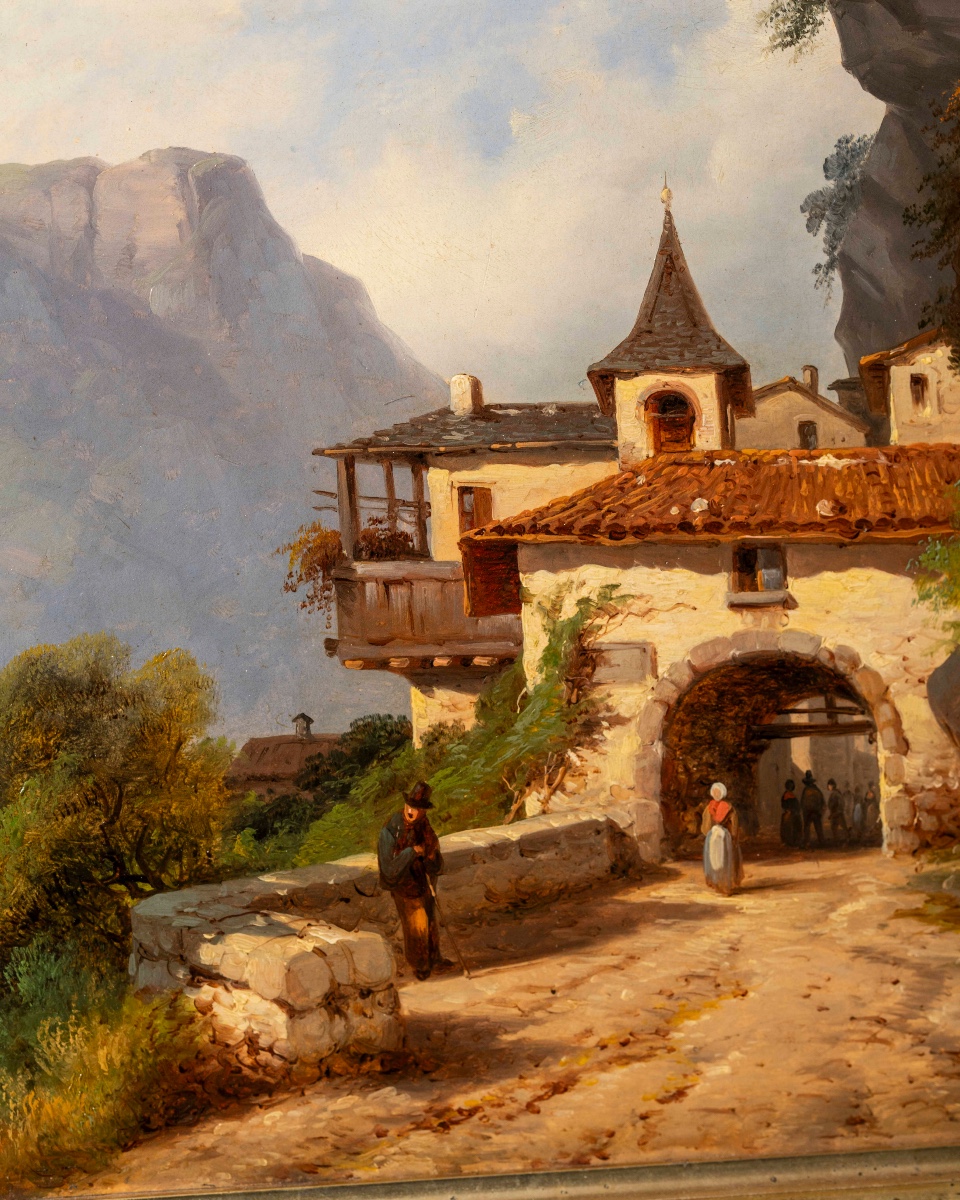 Landscape View Featuring An Alpine Cottage And Passersby-photo-2