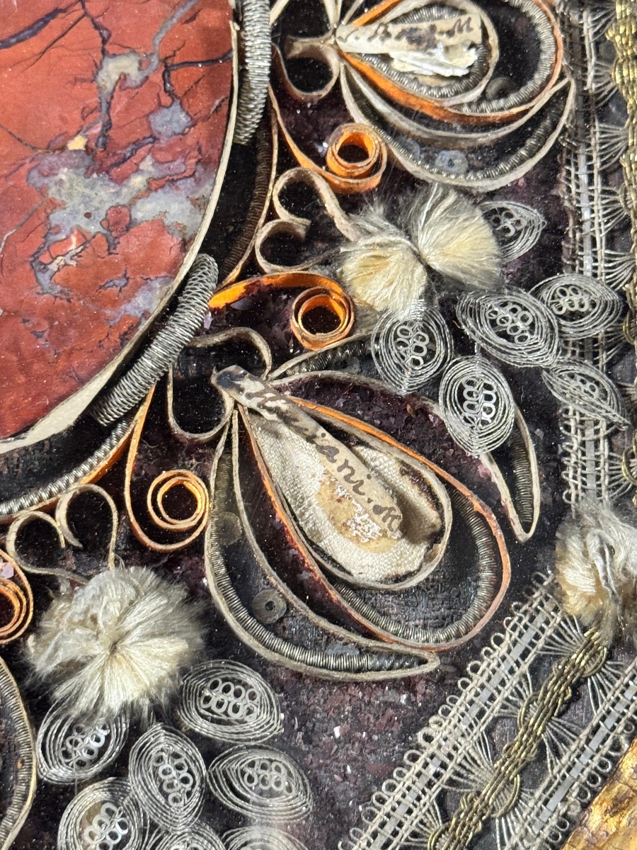 A Pair Of Silver Lace-work Reliquaries Set Within Two Octagonal Frames Made Of Ebony-stained Wood-photo-3