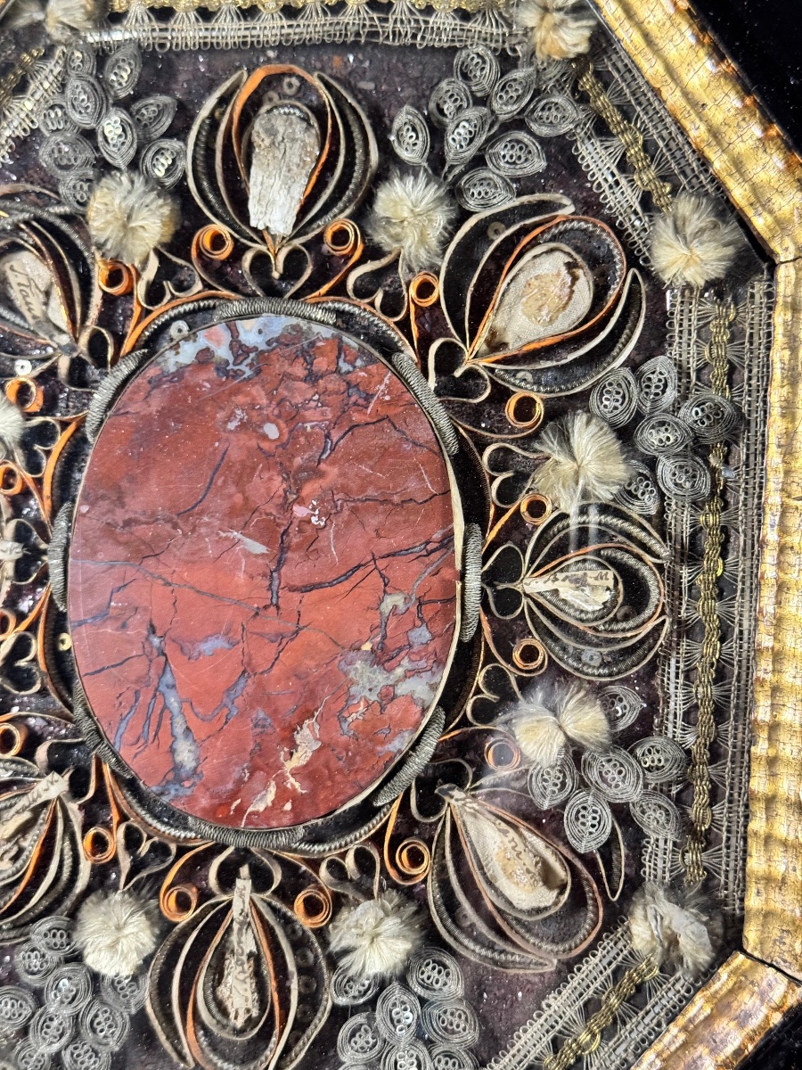 A Pair Of Silver Lace-work Reliquaries Set Within Two Octagonal Frames Made Of Ebony-stained Wood-photo-4