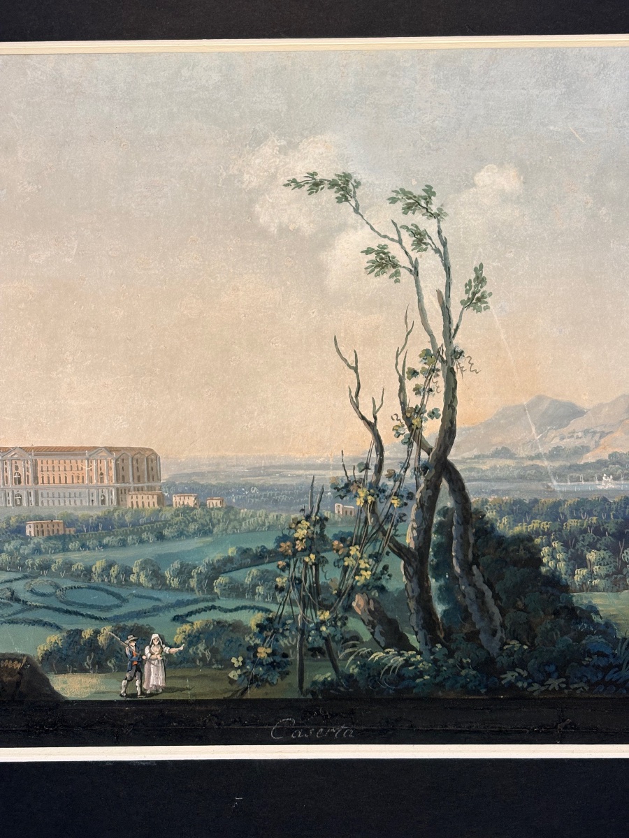 Gouache de Saverio della Gatta représentant une vue du Palais Royal de Caserte-photo-2