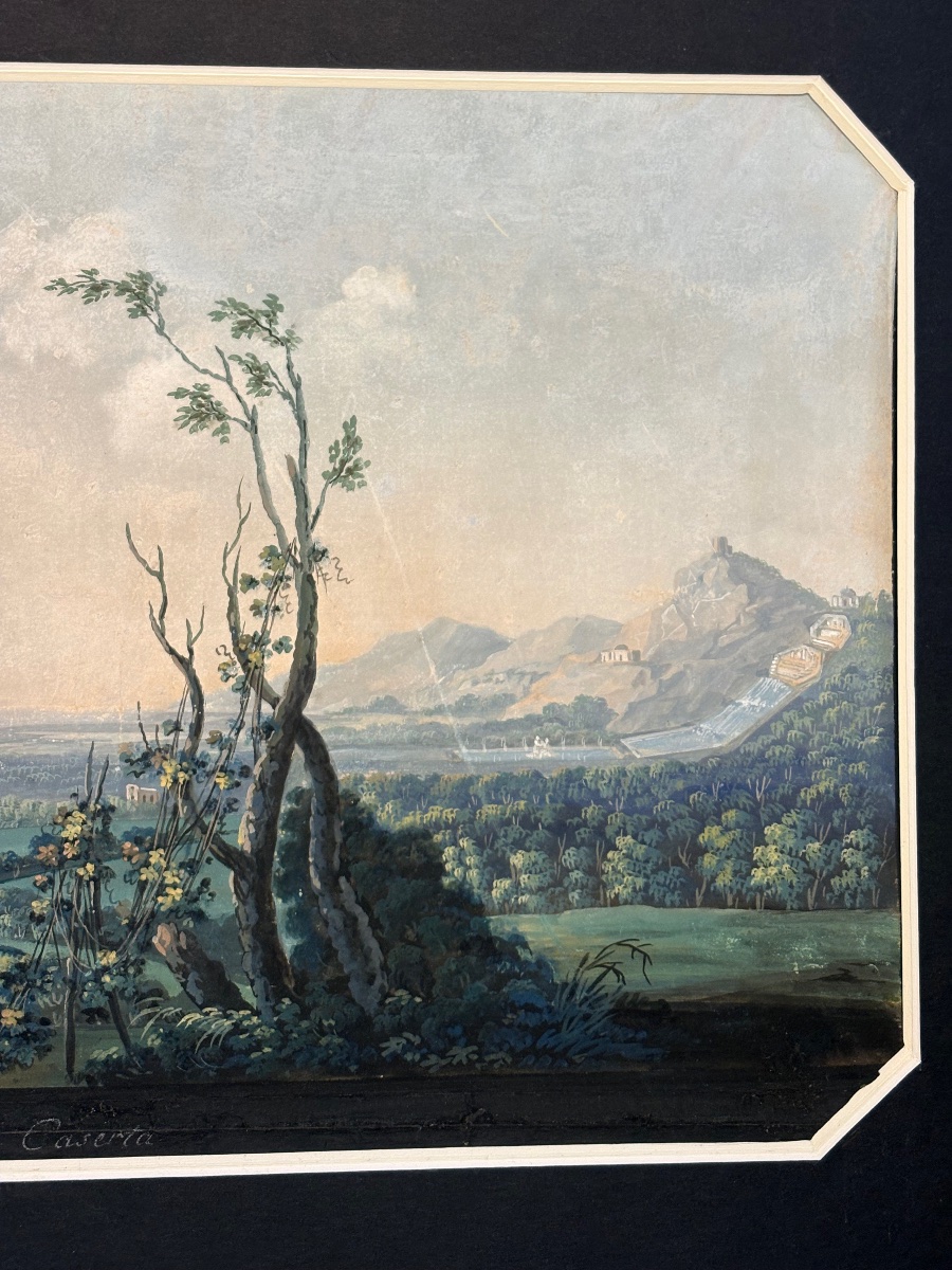 Gouache de Saverio della Gatta représentant une vue du Palais Royal de Caserte-photo-1