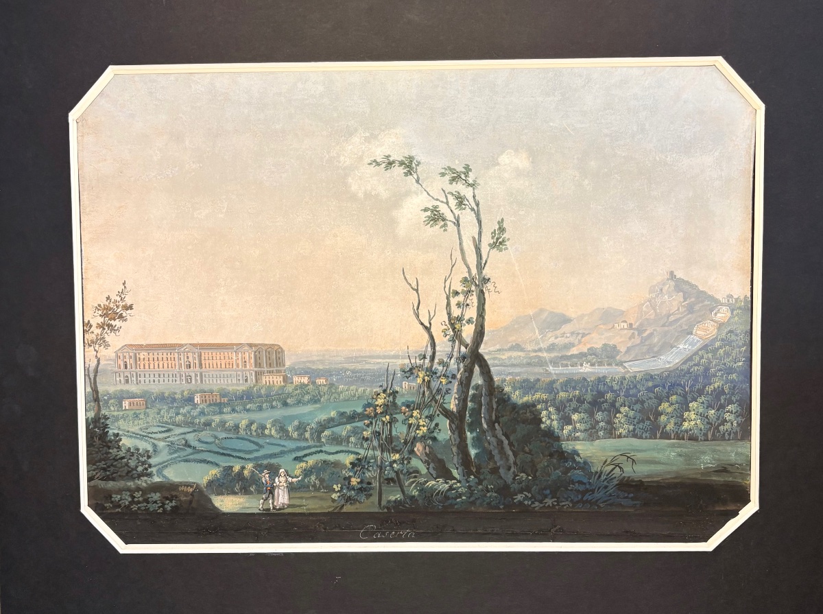 Gouache de Saverio della Gatta représentant une vue du Palais Royal de Caserte