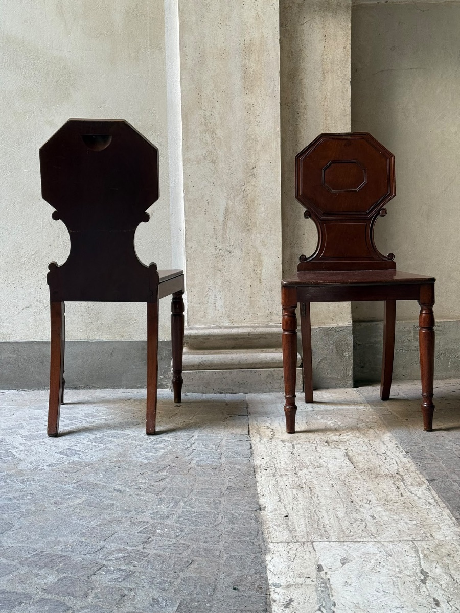 Pair Of Mahogany Entryway Chairs, Neoclassical Style, 19th-century England-photo-2