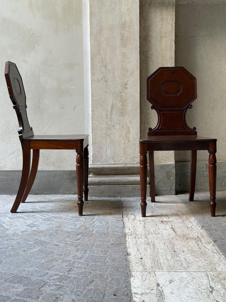 Pair Of Mahogany Entryway Chairs, Neoclassical Style, 19th-century England-photo-3