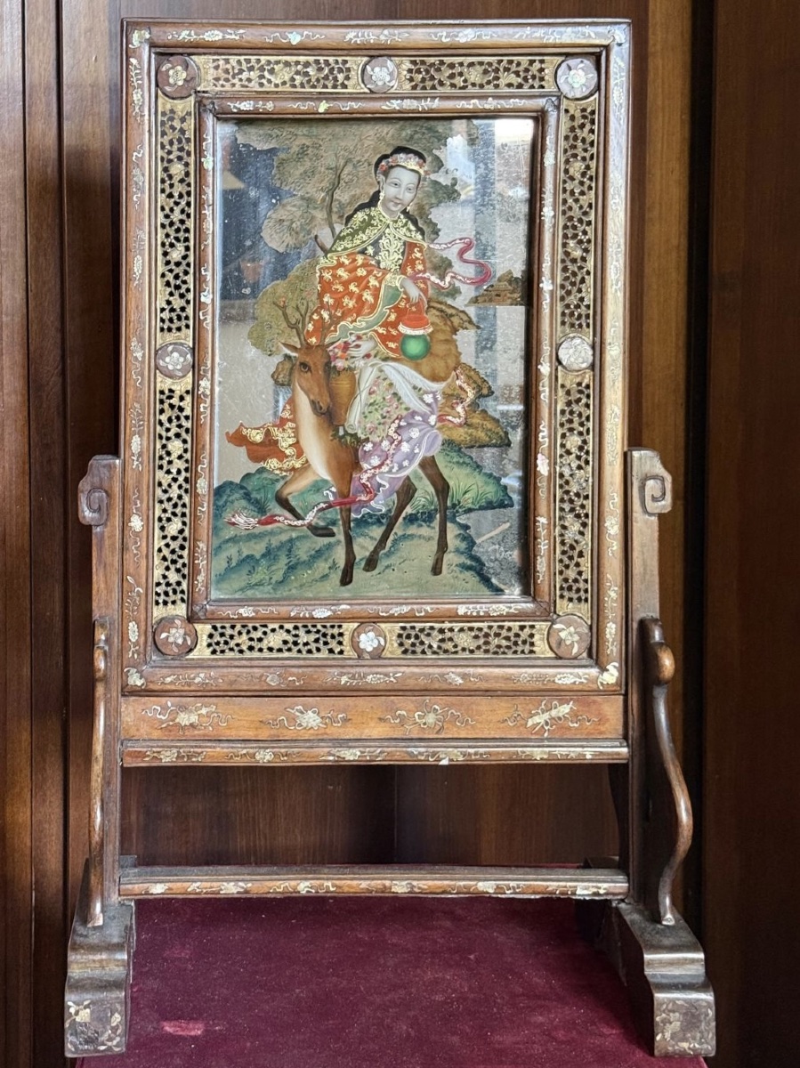 Painted Mirror Depicting An Eastern Figure Riding A Deer, China, 19th Century