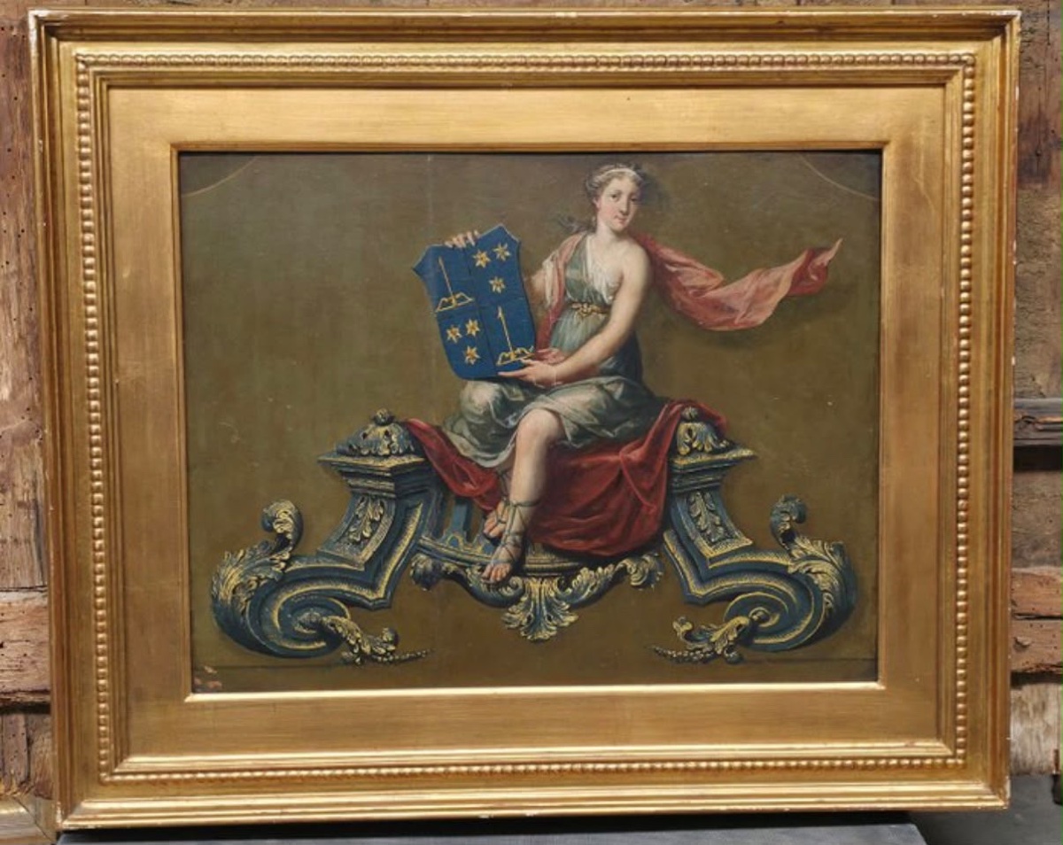 Decorative Panel For A Carriage Featuring A Coat Of Arms, 18th-century France-photo-2