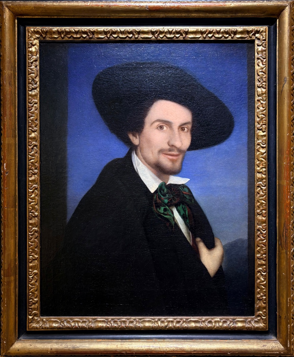 Portrait With Hat And Scarf, Swiss-german School, 19th Century