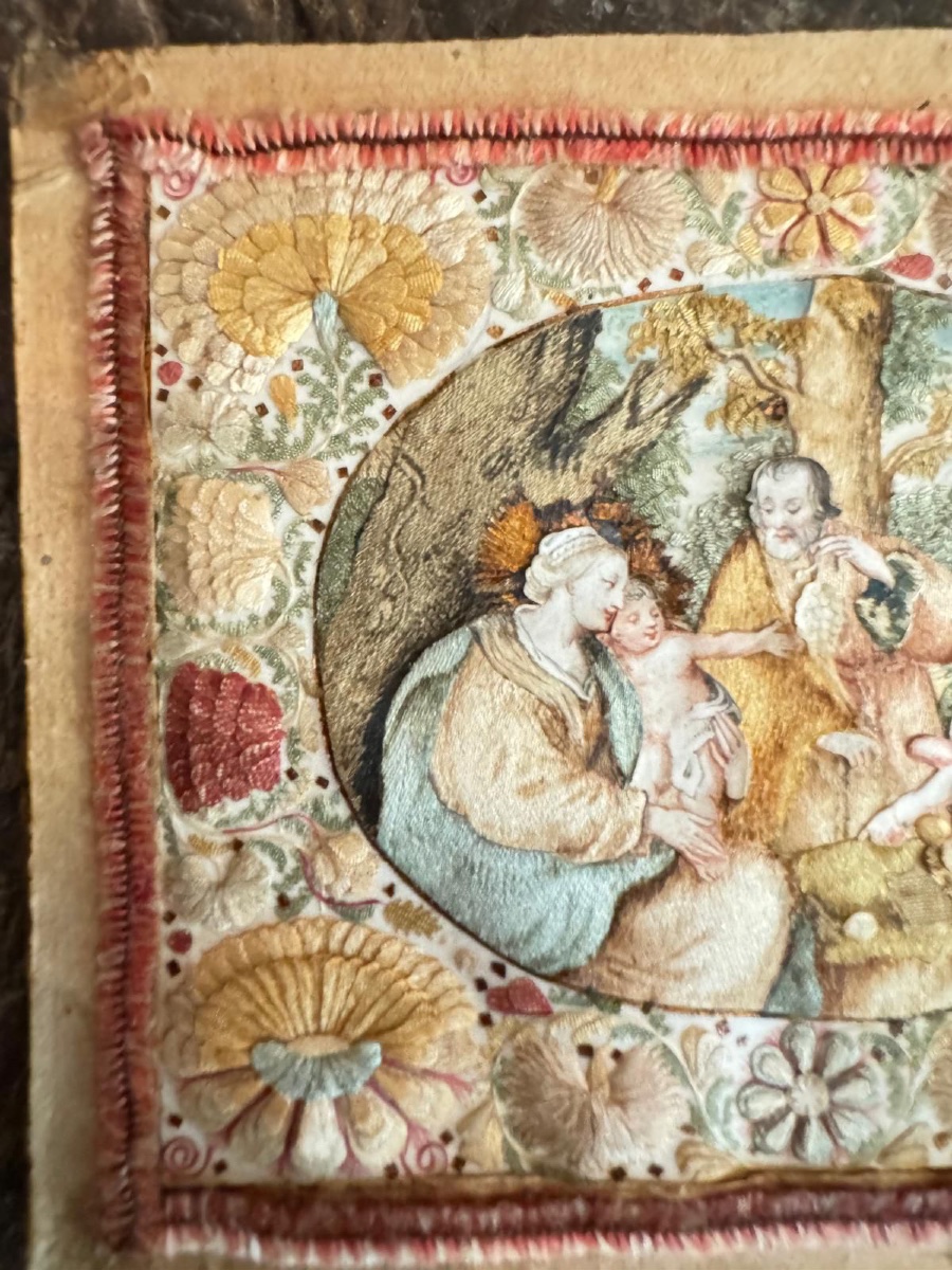 Broderie représentant le repos pendant la fuite en Égypte, XVIIe siècle-photo-2