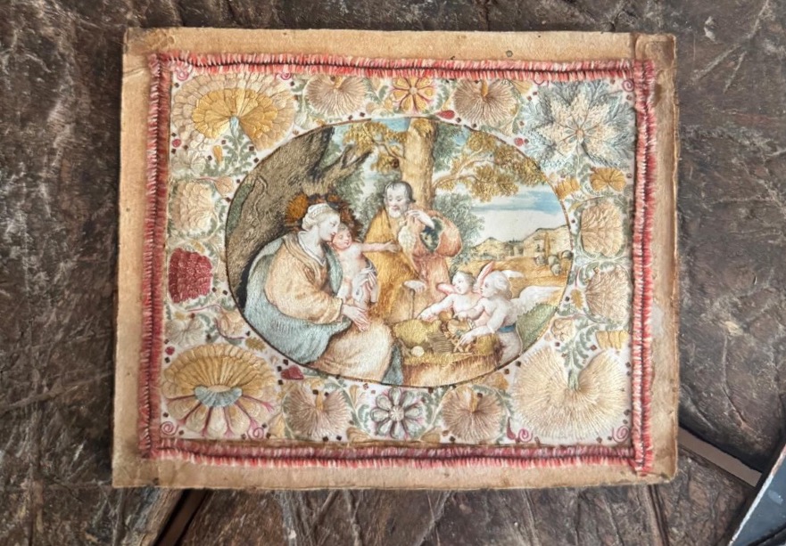 Broderie représentant le repos pendant la fuite en Égypte, XVIIe siècle
