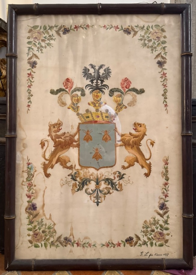 Embroidery On Silk Featuring The Kandalitsev Family Crest (russia)
