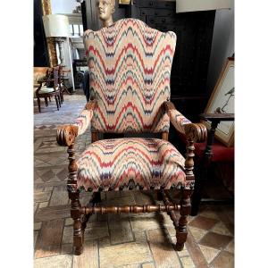 Grand fauteuil Lombarda avec revêtement en textile flammé