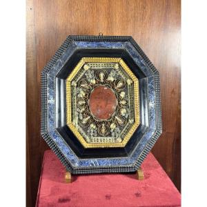 A Pair Of Silver Lace-work Reliquaries Set Within Two Octagonal Frames Made Of Ebony-stained Wood