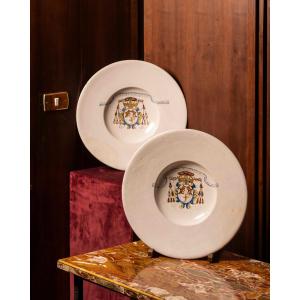 17th-century Faenza Workshop, Pair Of Ceremonial Plates In White Majolica