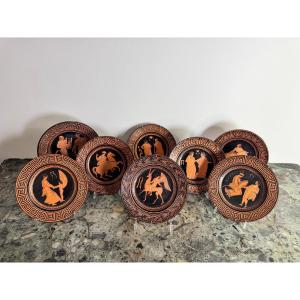 Set Of 13 Ceramic Plates Decorated With Black- And Red-figure Designs In The Etruscan Style, Early 19th Century