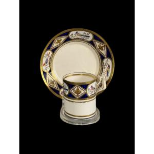 Porcelain Cup With Saucer With Neoclassical Decoration, Giustiniani Manufactory, 19th Century