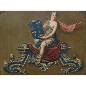 Panneau décoratif de carrosse à décor héraldique, France, XVIIIe siècle
