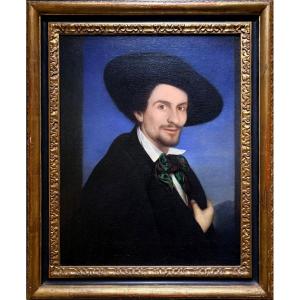 Portrait avec chapeau et écharpe, école suisse-allemande, XIXe siècle