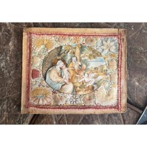 Broderie représentant le repos pendant la fuite en Égypte, XVIIe siècle