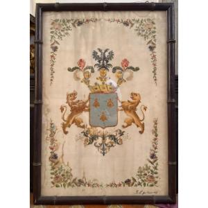 Broderie de soie aux armoiries de la famille Kandalitsev (Russie)