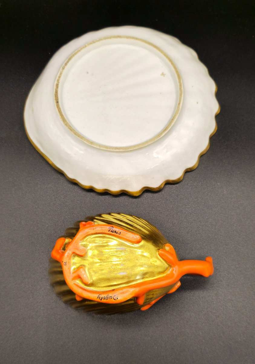 Dagoty Paris Porcelain Cup And Saucer In Shell Shape With Coral Handle-photo-4