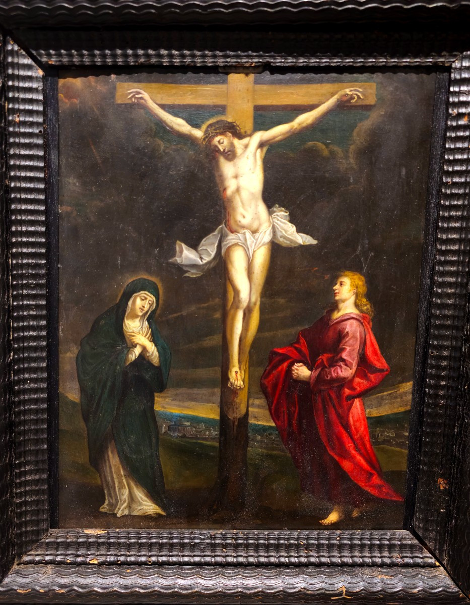 Oil Painting On Copper Depicting "crucifixion" From The Late 17th Century-photo-2
