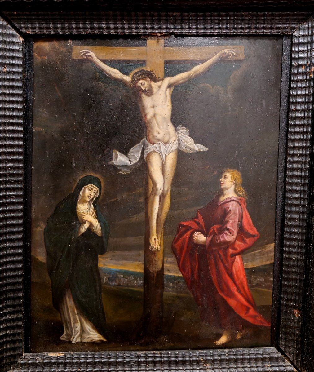 Oil Painting On Copper Depicting "crucifixion" From The Late 17th Century-photo-1
