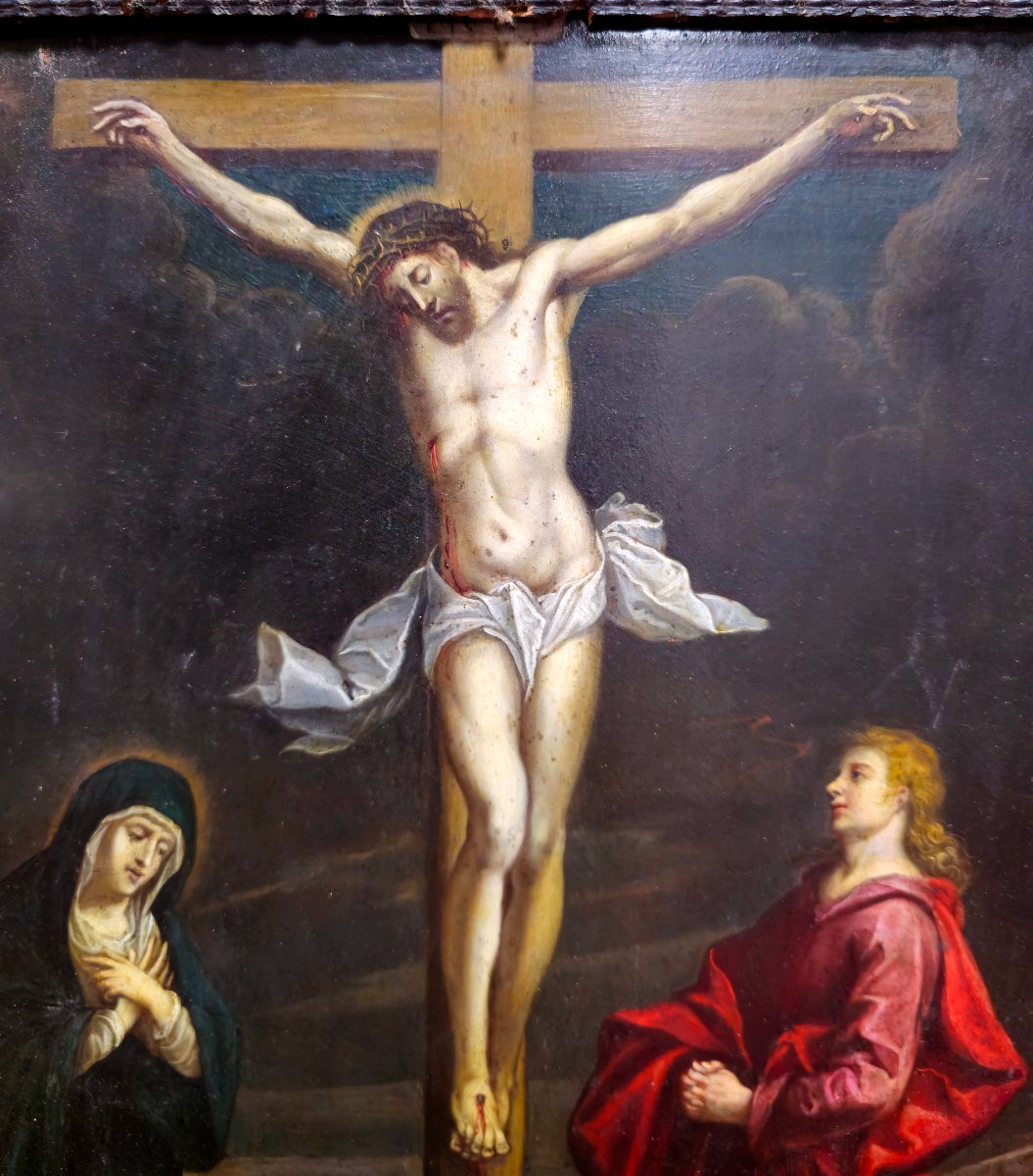 Oil Painting On Copper Depicting "crucifixion" From The Late 17th Century-photo-2