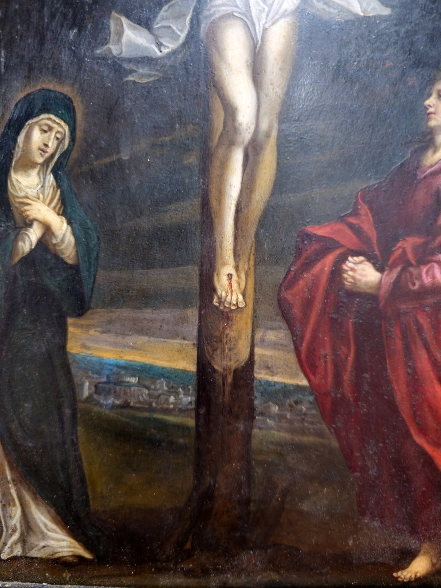 Oil Painting On Copper Depicting "crucifixion" From The Late 17th Century-photo-3
